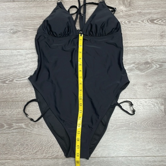 NWT Adore Me One Piece Swimsuit Black Strappy Silver Metal Ring Style #ADM54 L - Picture 10 of 14